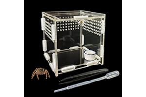 GKPONSX Magnetic Acrylic Spider Terrarium, Transparent Jumping Spider Enclosure with Dropper Tweezers Bowls for Insect Spider Crickets Gecko Scorpion Sling Mantis Frog Isopods Snails Hermit Crabs