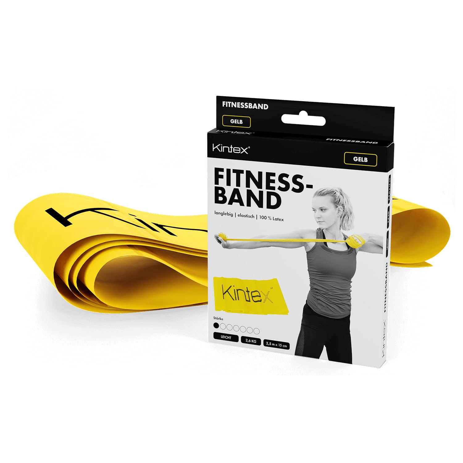 Kintex Fitness Band, 2.5 m x 15 cm, Exercise Band in 7 Strengths, 100% Latex, Portable Training Band (Yellow)