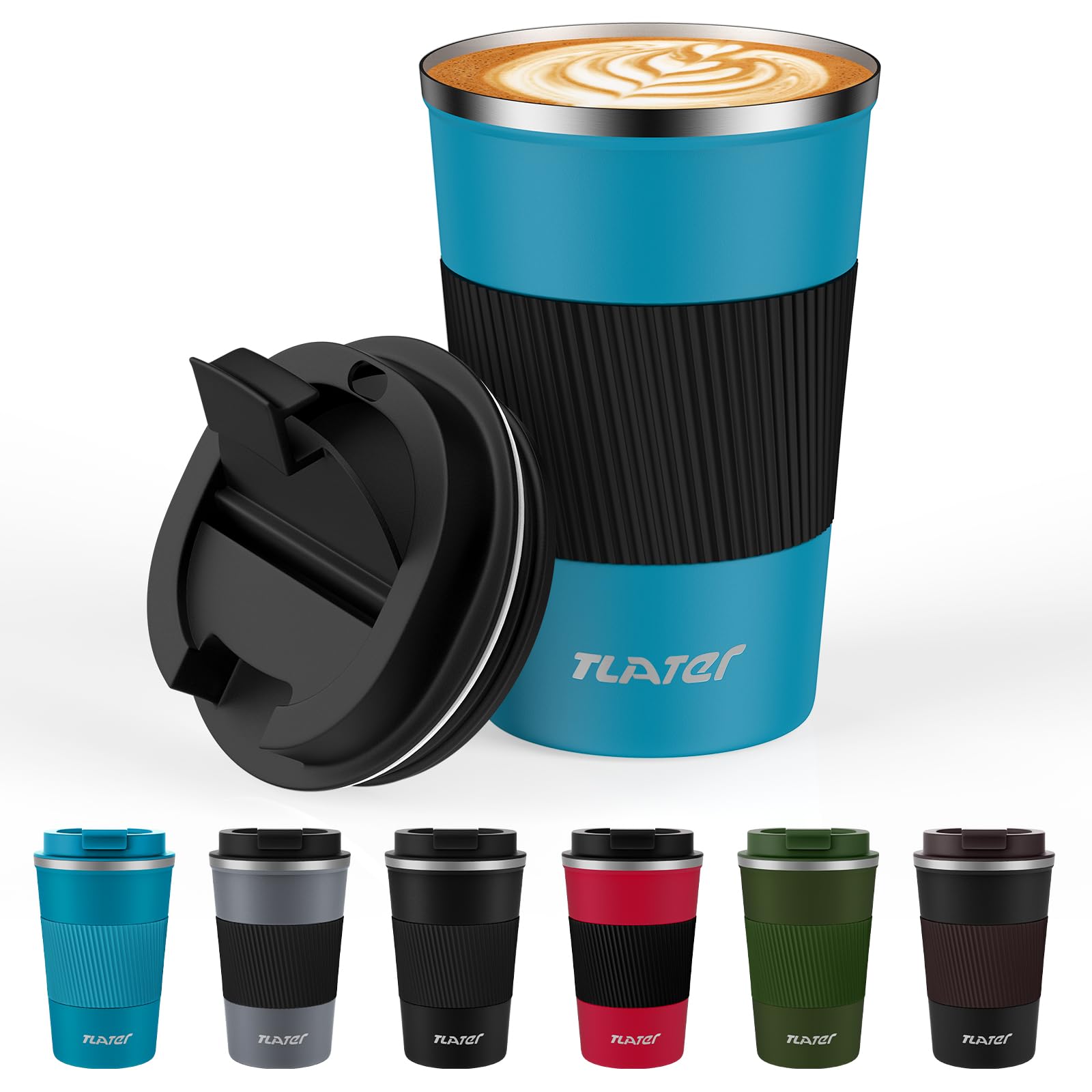 Tlater Travel Mug, 380ml Insulated Coffee Cup with Leakproof Lids - Coffee Travel Mug - Double Walled Vacuum Stainless Steel Coffee Cup for Hot & Cold Drinks, Coffee Water and Tea