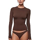 INLYRIC Women's Long Sleeve T-Shirts Crew Neck Basic Fitted Slim Tees Thermal Going Out Trendy Crop Tops