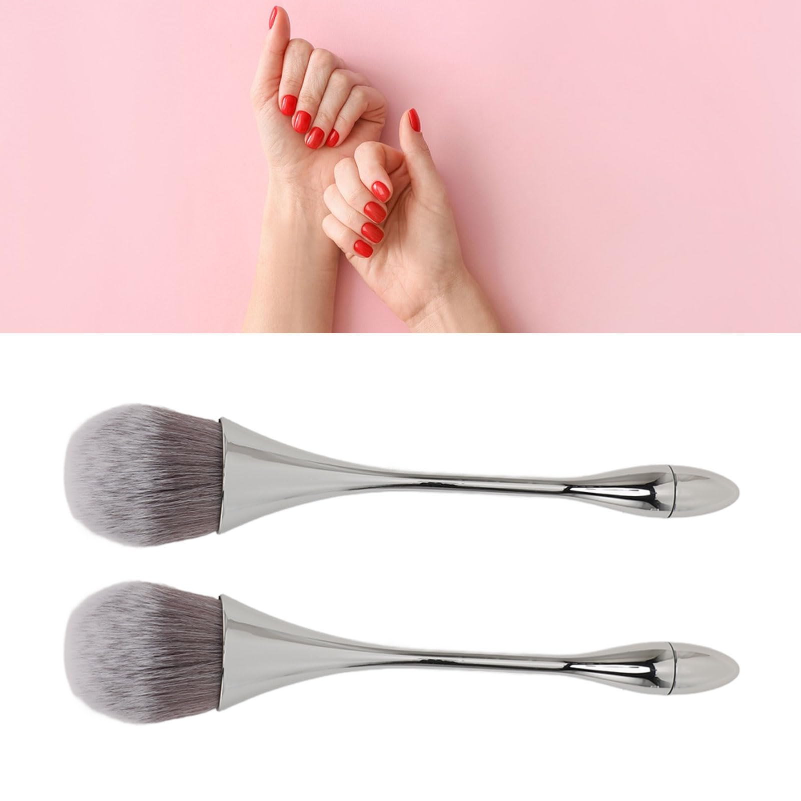 Soft Fluffy Bristles Nail Dust Brush, Rose Shape Nail Art Brush Kit, ABS Material, Manicure Brush Clean Up Tools (Silver)