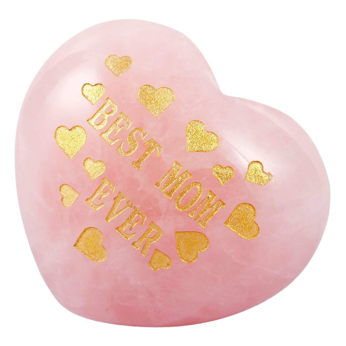 mookaitedecor Best Mom Ever Engraved Natural Rose Quartz Heart Shaped Crystal Palm Worry Stone, Healing Crystal Mother’s Day Gift, Love Heart Quartz Crystal Pocket Tumblestone Chakra Reiki Decor