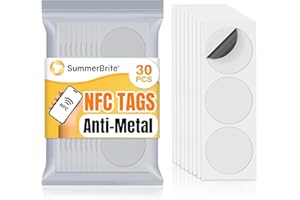 SUMMERBRITE 30Pcs NTAG215 NFC Tags Stickers, Anti-Metal Blank NFC Cards with Adhesive Back, 504 Bytes Memory, Rewritable & Programmable RFID NFC Stickers Compatible with NFC Enabled Devices