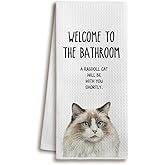 XUISWELL993 Ragdoll Cat Gifts for Women, Funny Welcome to The Bathroom A Ragdoll Cat Will Be with Hand Towels for Decor, 16x24 Inches