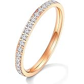 Wedding Bands Promise Rings for Women: 18K Gold Plated Stainless Steel CZ Simulated Diamond Eternity Band Stackable Engagement Ring 2mm Thin Jewelry Silver Rose Gold Size 5 6 7 8 9 10