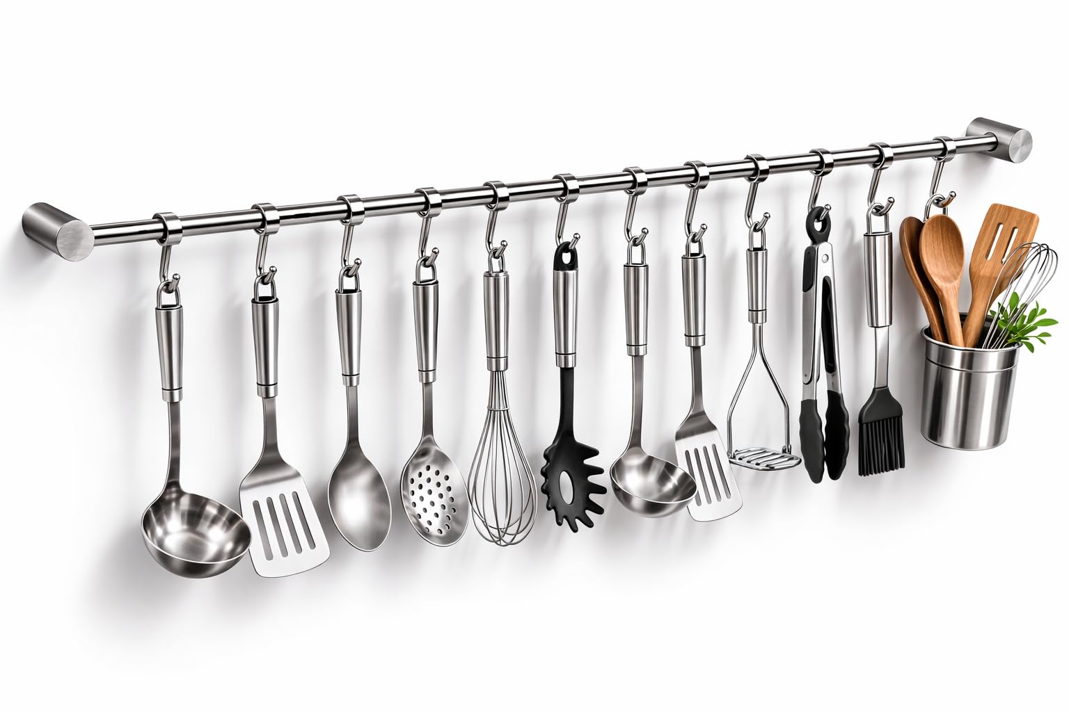 Stainless Steel Hanging Rail with 12 Removable Hooks – Heavy Duty Kitchen Utensil Rack, Wall Mounted Storage Bar for Pots, Pans, Mugs, Towels & Tools – Space Saving Organiser for Home & Office
