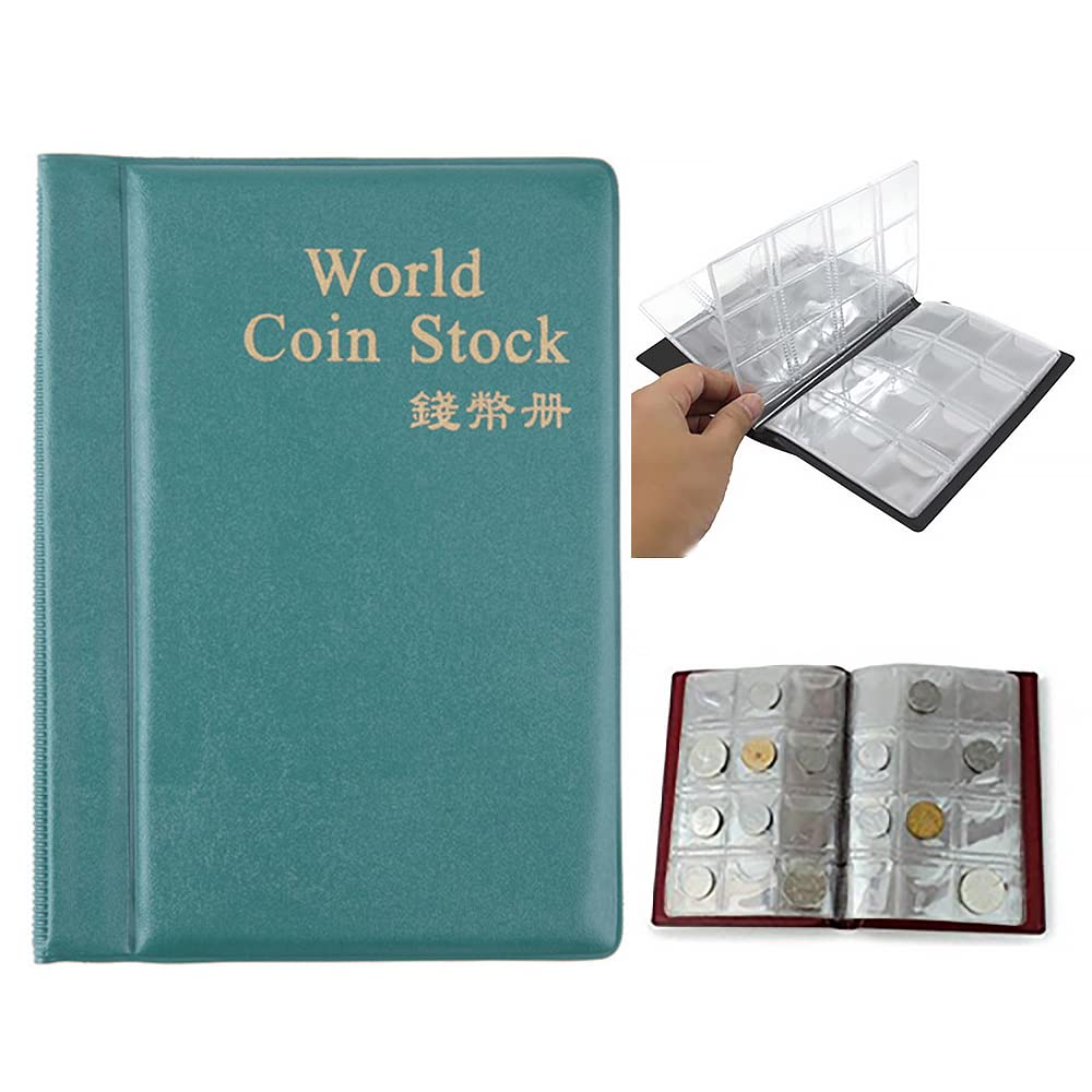 BE-TOOL Coin Collectors Collecting,Penny Money Pockets 120 Coin Storage Coin Collect Album Book Holder(Green)