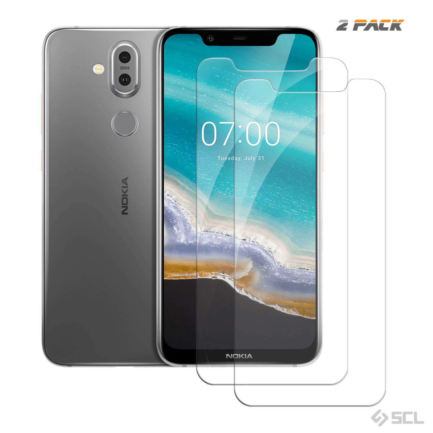 SCL Screen Protector Compatible with Nokia 8.1/Nokia 7.1 Plus (2-Pack),2.5D Rounded Edge Glass Film,9H Tempered Glass,[Anti-Scratch][Anti-Fingerprint][Bubble-free]