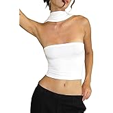 PICPUNMAK Women Sexy Strapless Halter Tube Top Hollow Out Sleeveless Solid Slim Bandeau Tops Off Shoulder Tank Vest Clubwear