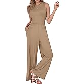 AURUZA Jumpsuits for Women, Sleeveless Casual One Piece Outfit Wide Leg Long Pants Rompers 2025 Jumper Dressy with Pockets