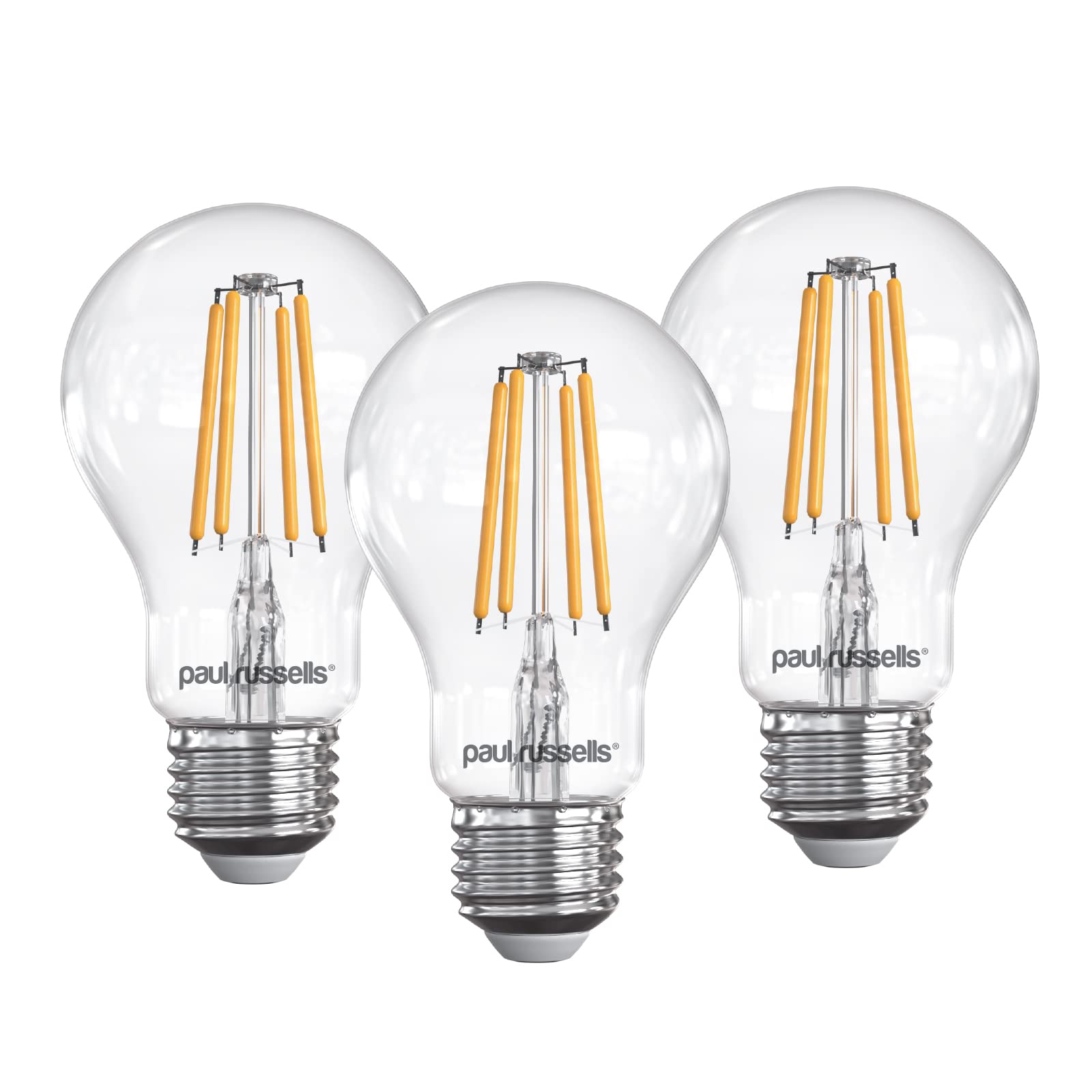 paul russells E27 Edison Screw LED Filament – 4.5Watt 40W Equivalent 470LM Lumens 2700K ES Standard GLS A60 – Super Bright Energy Saving Light Non-Dimmable - Warm White Bulbs - 3 Pack