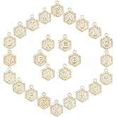 SUNNYCLUE 1 Box 26Pcs Real 18K Gold Plated Hexagon Letter Charms Bulk Alphabet Pendant Charm Jewelry Findings for Bracelet Necklace Wine Glass Charms Jewelry Making Valentine's Day Weddings