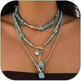 JAVARNV Western Necklaces for Women Cowgirl Outfits Layered Turquoise Necklace Cowgirl Jewelry Boho Jewelry Western Outfit Dress Accessories for Women