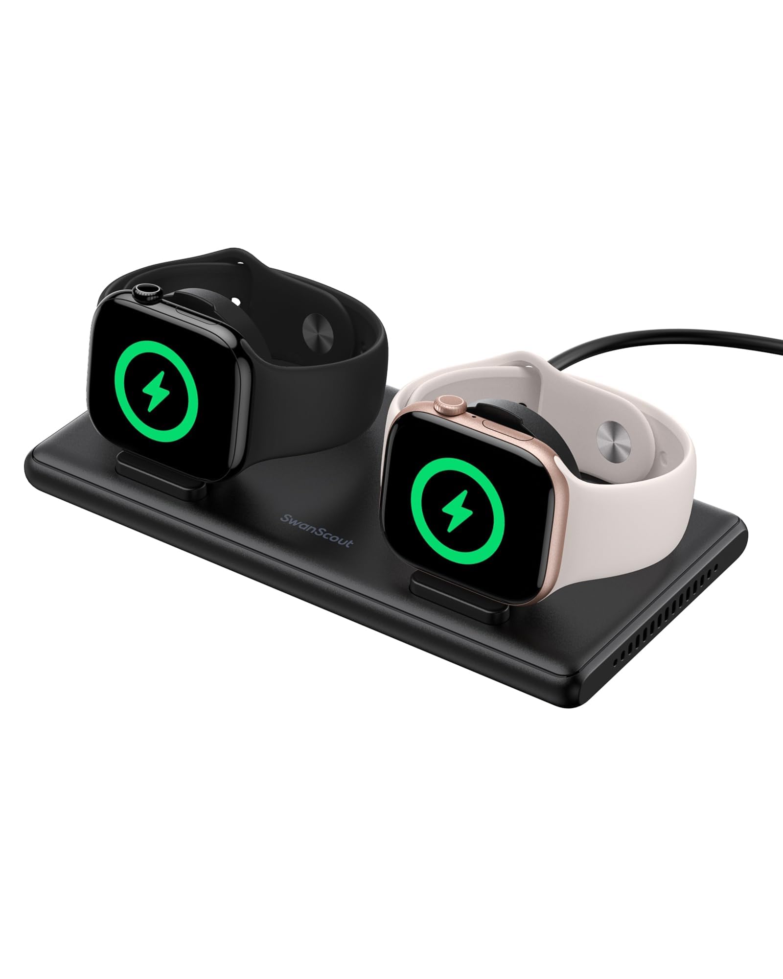SwanScout Dual Charger for Apple Watch 11/Ultra 3/SE 3/Ultra 2/Ultra/SE 2/SE/10/9/8/7/6/5/4/3/2, Portable Charging Dock for 2 Apple Watches, SwanScout 507DA (Black)