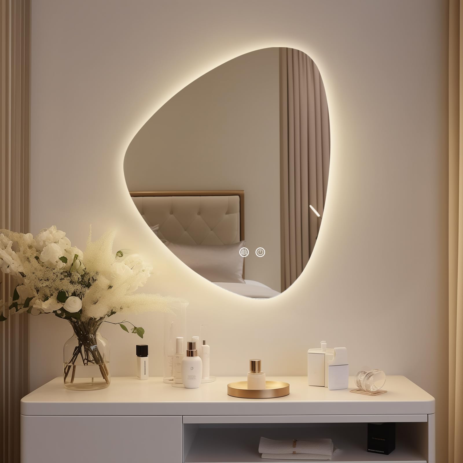 Condition photo showing New/Like New for wallbeyond led bathroom mirror with lights, 19 x 24 inch led bathroom vanity mirror for wall, anti f