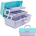 TERGOO 12in Three-Layer Multipurpose Storage Box Organizer Folding Tool Box/Art & Crafts Case/Sewing Supplies Organizer/Medicine Box/Family First Aid Box with 2 Trays (Purple Blue)