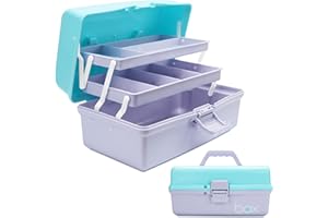 TERGOO 12in Three-Layer Multipurpose Storage Box Organizer Folding Tool Box/Art & Crafts Case/Sewing Supplies Organizer/Medicine Box/Family First Aid Box with 2 Trays (Purple Blue)