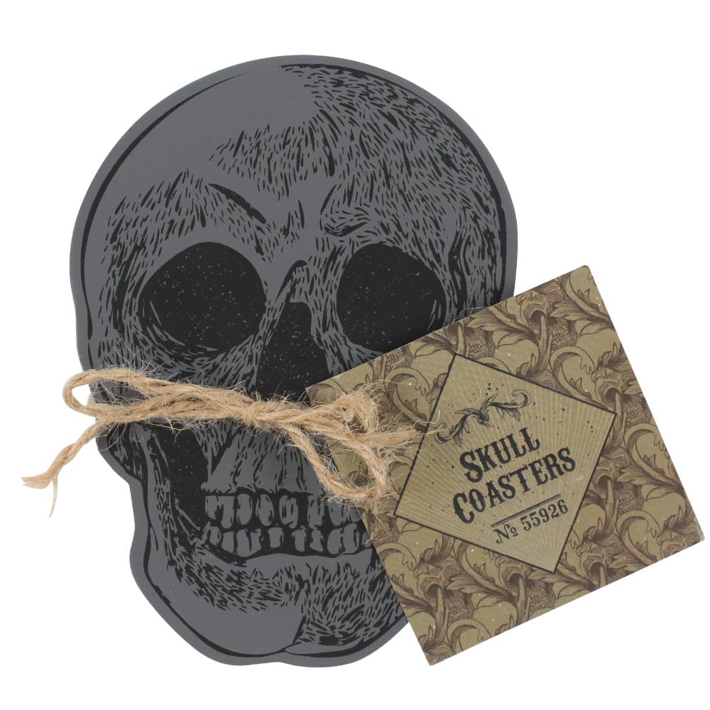 Spooky Brown MDF Skull Coaster Set - 0.6cm x 9cm (Pack of 4) - Creepy Design - Perfect for Halloween & Gothic Home Decor