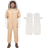 Bee Suit for Men Women, Full Body Sting Proof Beekeeping Suit | Detachable Protective Round Veil &amp; Gloves, Size XL Fits 5'9''-6'1'', Ideal for Apiary Backyard Beekeeping Beginners, Beige