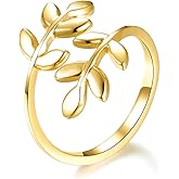 ELBLUVF 18k Stainless Steel Silver Gold Rose Gold Plated Leaves Leaf Laurel Adjustable Branch Ring Women Jewelry