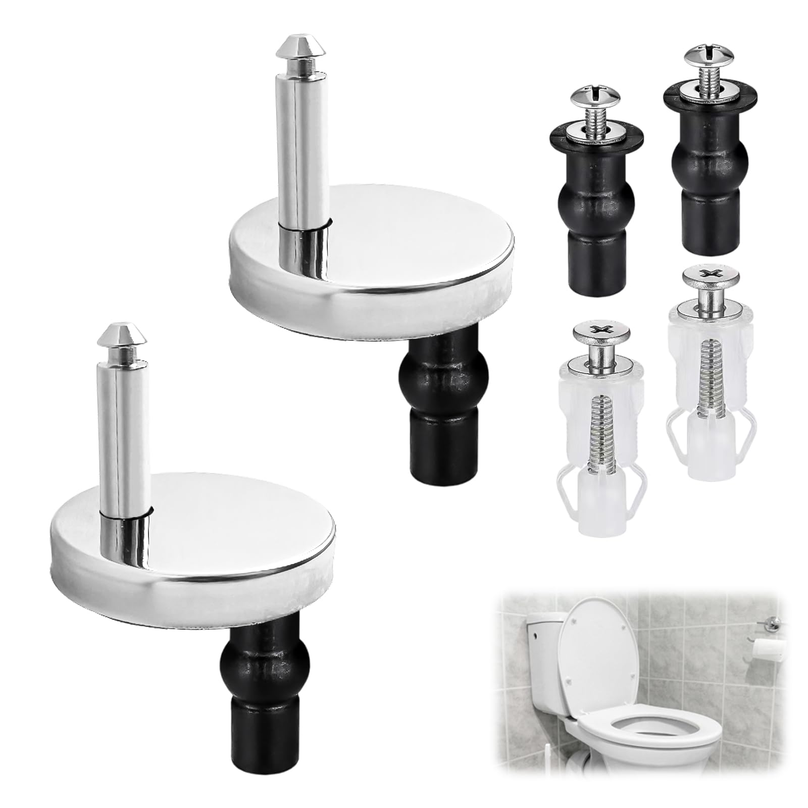 6Pcs Soft Close Toilet Seat Fixings Kit, Universal Stainless Steel Toilet Hinge Screws Fittings, WC Replacement Bolts with Expanding Rubber Screws, Release Toilet Top Fix Nuts for Blind Holes