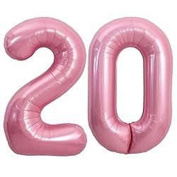 TONIFUL 40 Inch Large Light Pink Number 20 Balloons