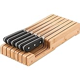 Bamboo Knife Block and In-Drawer Storage, Display Stand and Organizer, Holds Up To 7 Knives(Not Included)