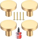 Yibaijia Brass Round Cabinet Knobs 4 Pack 20mm 25mm Screws Gold
