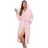 LYCY Women Hooded Fleece Robe, Soft Warm Plush Bathrobe for Women Fluffy Spa Long Robe