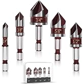 Msljtaim 5 PCS Countersink Drill Bit Set, 82-Degree HSS, Size 1/4"-3/4" | Premium HSS, Counter Sink Drill Bit for Wood, 5-Flute Quick-Change Hex Shank for Plastic and Metal