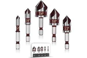 MSLJTAIM 5PCS Countersink Drill Bit Set, 82 Degree Premium HSS Counter Sink Drill Bit, Size 1/4"-3/4" Quick-Change Hex Shank for Wood, Metal, Plastic