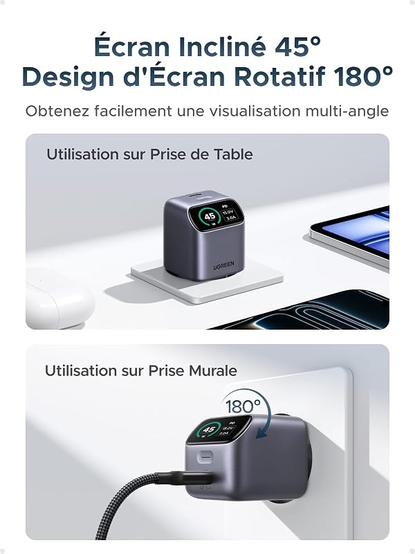 Nexode Pro Chargeur USB C 45W PPS Rapide GaN avec Écran Intelligent
