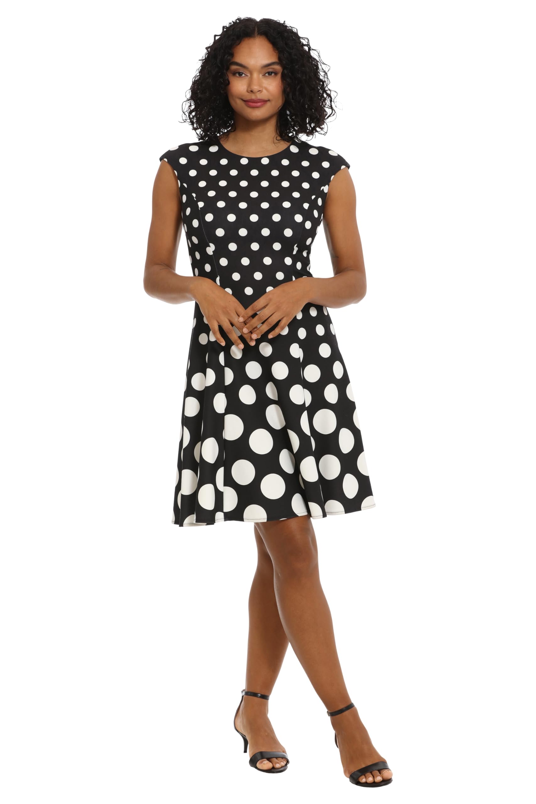 London Times Womens’s Petite Jess Fit & Flare 10P Black White