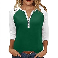 3/4 Length Sleeve Womens Tops Cotton Dressy V Neck