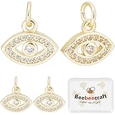 Beebeecraft 1 Box 10Pcs Evil Eye Charms Real 18K Gold Plated Small Oval CZ Stone Cubic Zirconia Pendant Charms with Jump Ring for Jewelry Making Lucky Earrings Bracelet Necklace Handmade Crafts