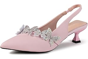 ZEUHZIH Women's Rhinestone Butterfly Slingback Kitten Heels – Pointed Toe Dress Shoes for Wedding Guest, Cocktail Party, Prom, Evening or Formal Events – Elegant Slip-On Low Heels for Women