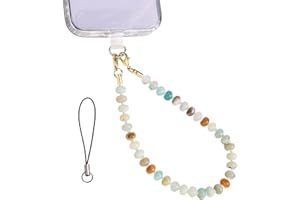 Mikovivi Phone Charm with Beaded Crystals, Natural Stone Cell Phone Strap with Tether Tags Cute Beaded Wristband Pendants for
