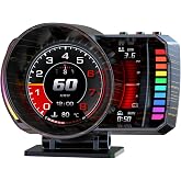 wiiyii OBD2 Gauge Display Heads Up Display for Cars,Speedometer for Car | Speedometer with Gesture Recognition, Multiple Alarm Functions, Monitor Speed/Voltage/Water Temp/Turbo, Plug &amp; Play