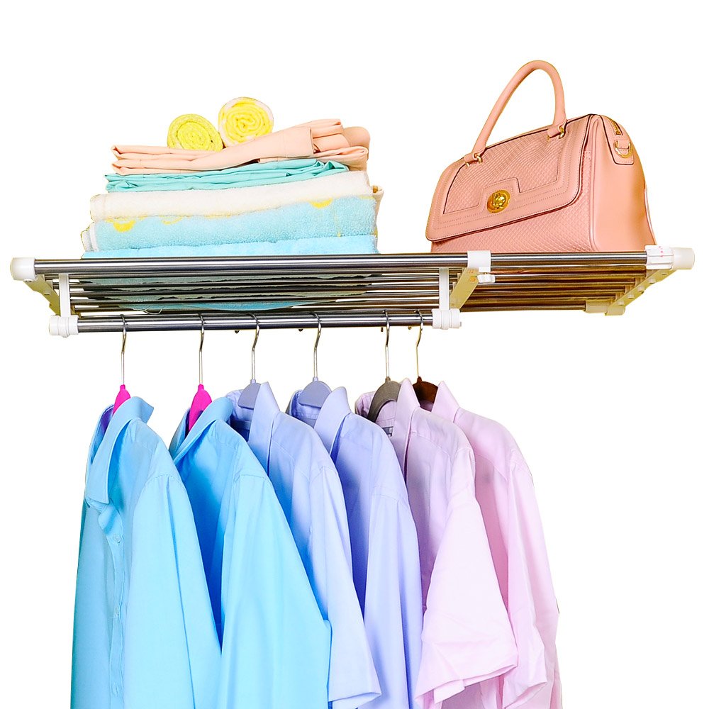 BAOYOUNI Extendable Closet Shelf Rod Clothes Hanger Organizer Heavy Duty Metal Storage Rack DIY Separator Divider (95-170cm)