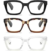 ZXYOO 3 Pack Oversize Square Design Reading Glasses for Women, Blue Light Blocking Reader