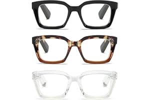 ZXYOO 3 Pack Oversize Square Design Reading Glasses for Women, Blue Light Blocking Reader