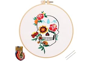 Nuberlic Embroidery Kit Cross Stitch Kits for Beginners Skull with Flowers Pattern DIY Needlepoint Kit for Adults