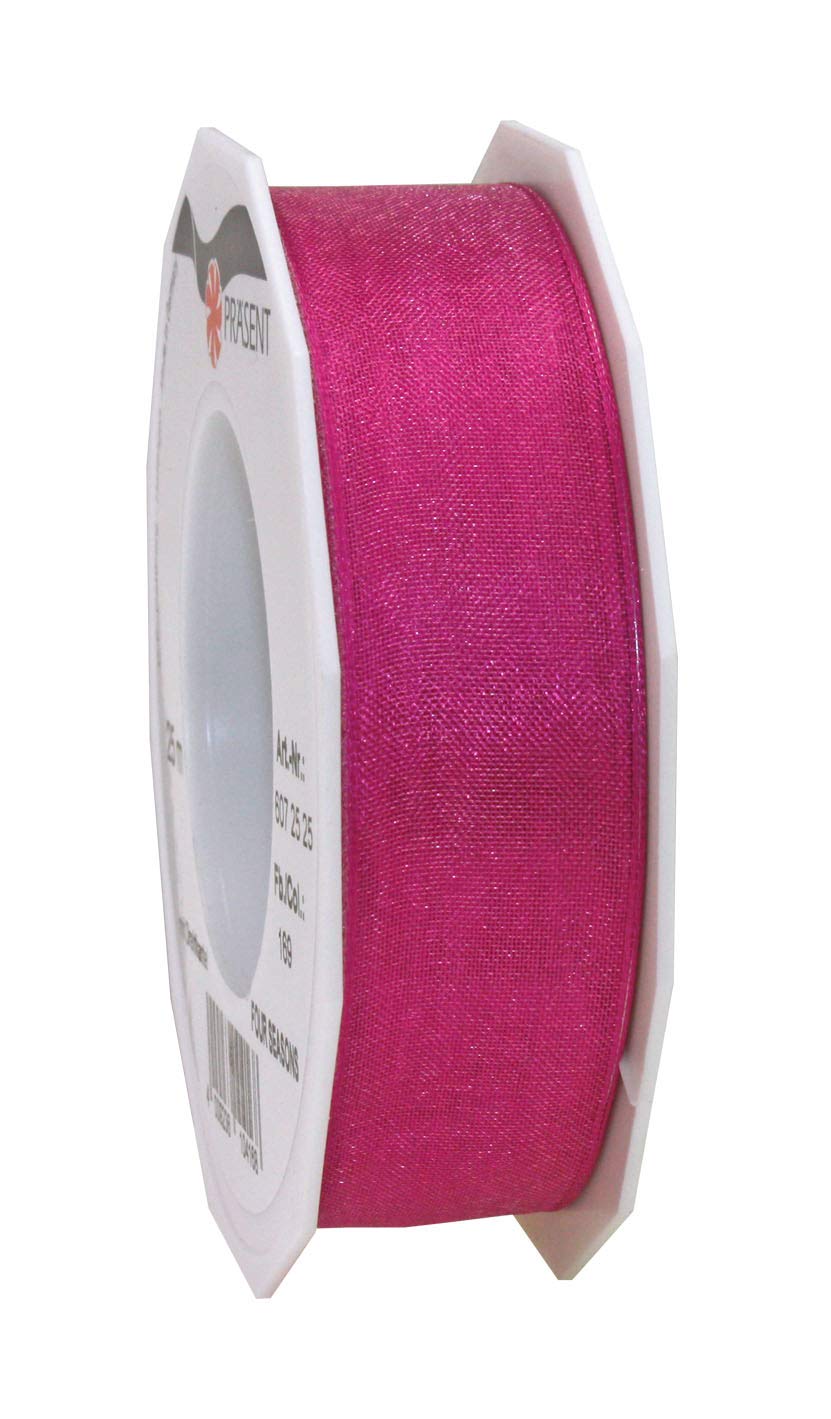 Präsent - Four Seasons Organza Wired Edge Ribbon Magenta 25 mm Width, 25 m Length