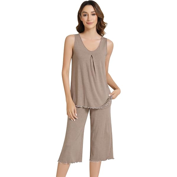 NACHILA Women’s Bamboo Viscose Pajama Set – Short Sleeve Top & Capri Pants, Soft Sleepwear & Loungewear