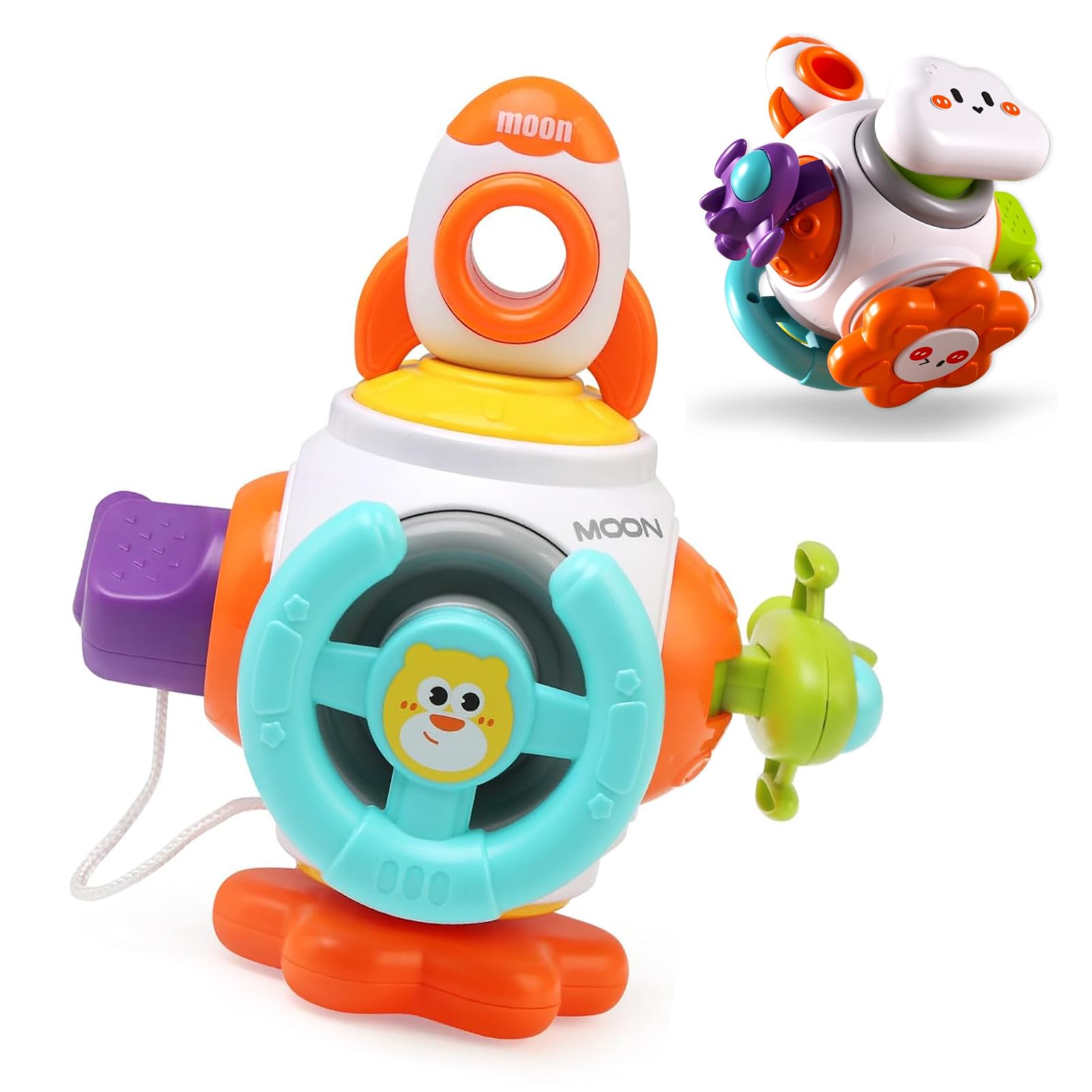 Activity Cube Sensory Toys, Montessori Toys for 1 Year Old Travel Toys for Toddlers on Plan Educational Learning Toys, Gifts for Infant Newborn Boys Girls (Rocket)