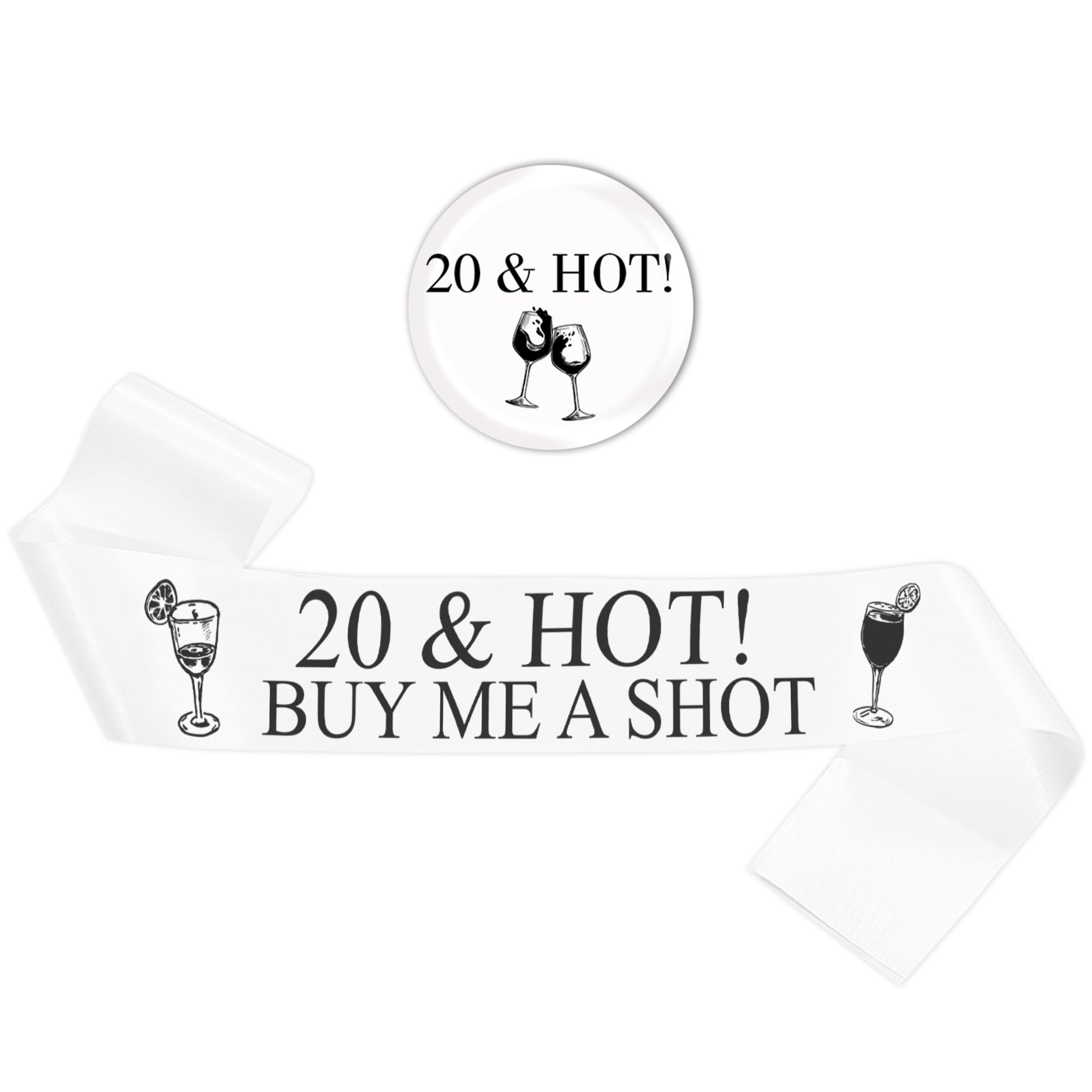 20th Birthday Decorations Sash for her - Black and White 20th Hot Sash with Button Badge, Happy 20 Years Old Birthday Party Decoration for Fabulous Women