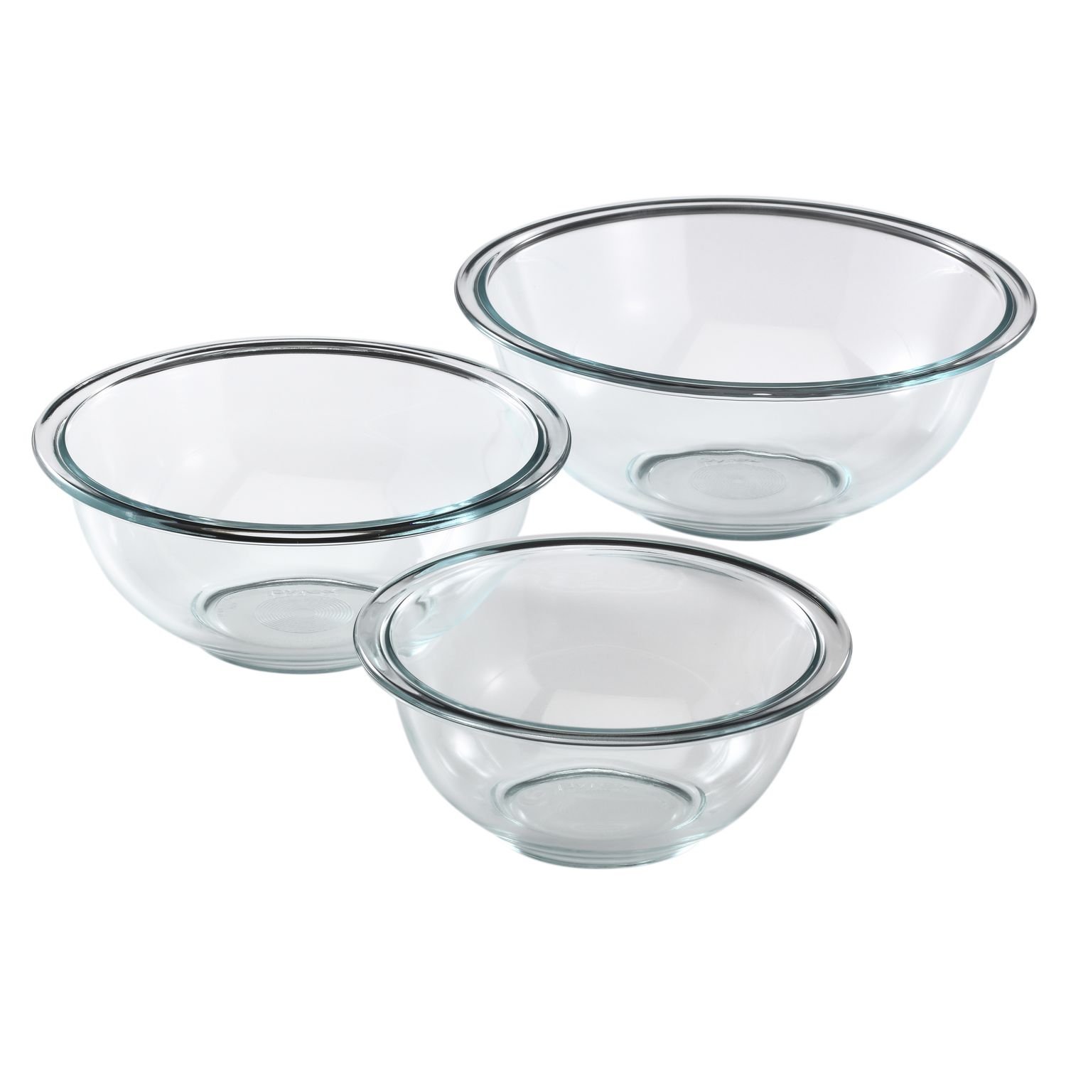 Photo 1 of Pyrex 3 Piece Glass Mixing Bowl Set with 1, 1.5, 2.5 Quart Mixing Bowls for Kitchen, Baking, and Storage, Microwave, Freezer, and Dishwasher Safe , Proudly Made in the USA