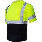 VENDACE Men's High Vis Class 3 Safety T Shirt ANSI Reflective Work Short Sleeve Shirt with Black Bottom(Yellow,L)