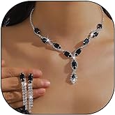 Silver Rhinestone Prom Jewelry Set for Women,Black Glitter Crystal Chain Choker Necklace Cz Drop Earring for Wedding Bridal,Formal Costume Accessories
