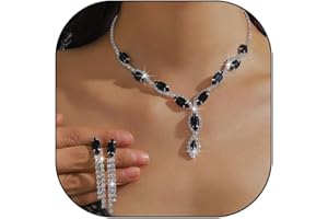FUTIMELY Silver Rhinestone Prom Jewelry Set for Women,Black Glitter Crystal Chain Choker Necklace Cz Drop Earring for Wedding Bridal,Formal Costume Accessories